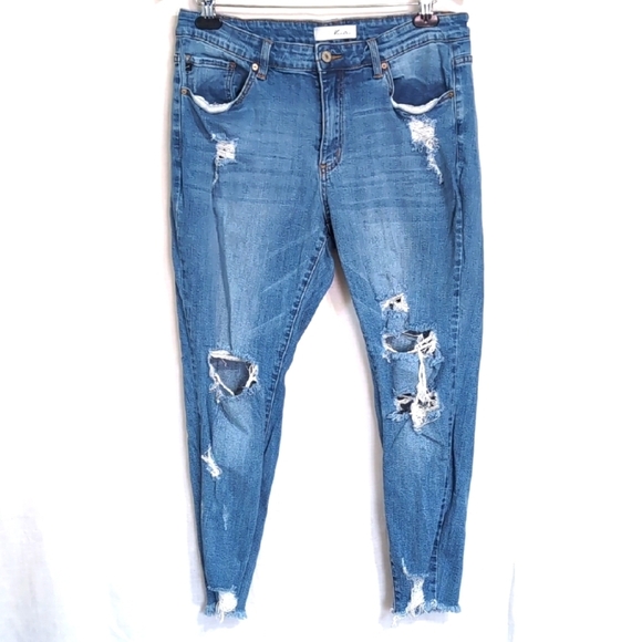 Kancan Light Blue Heavily Distressed Boyfriend Fit Jeans Size Extra Large - Picture 1 of 5